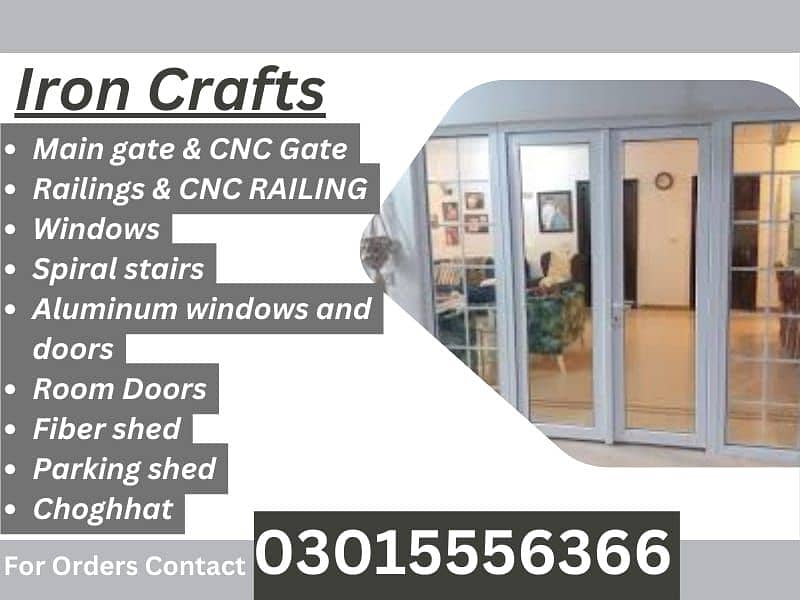 Main Gates,Glass & steel Railings, CNC Designs ,Aluminum windows,Fiber 8