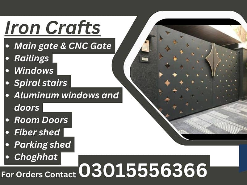 Main Gates,Glass & steel Railings, CNC Designs ,Aluminum windows,Fiber 10