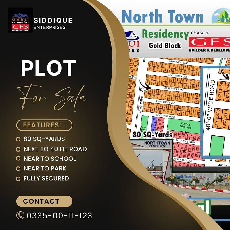 PREMIUM 80 SQ YARDS PLOT IN GOLD BLOCK | NEXT TO 40 FT WIDE ROAD | NORTH TOWN RESIDENCY PHASE 1 0