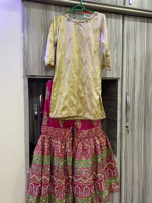 customise block print and mirror work gharara with  stitch shirt 4