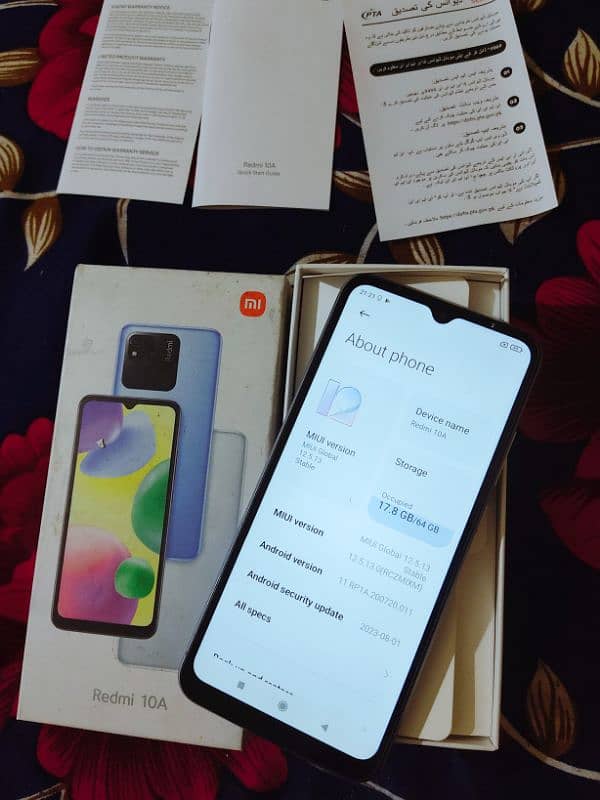 Redmi 10A 3 64 with box urgently sale 3