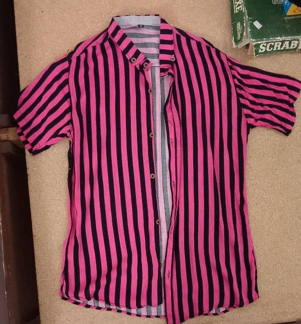 Pink and Black Stripes Button-Up Shirt 0