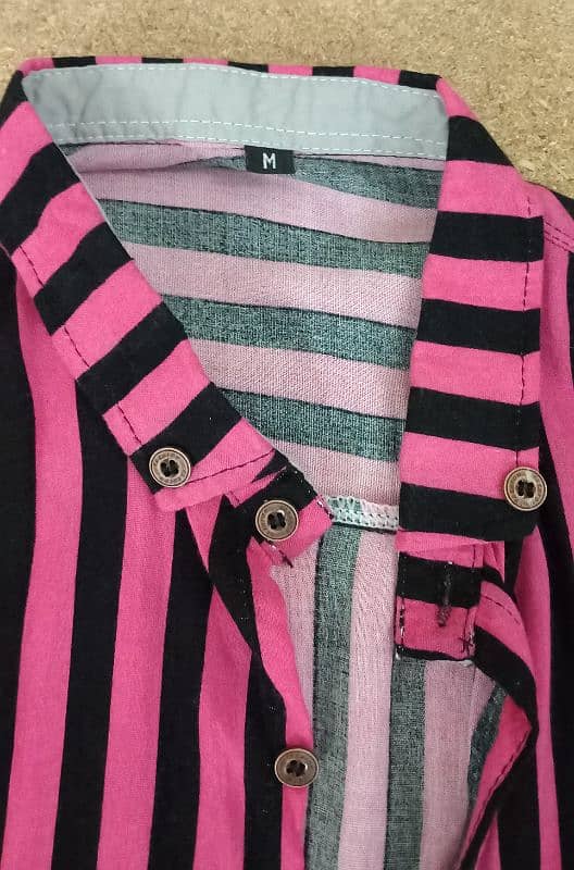 Pink and Black Stripes Button-Up Shirt 1