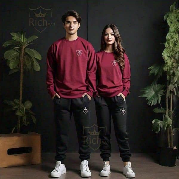 2Pcs Unisex Fleece plain track suits 0