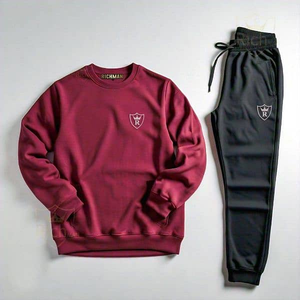 2Pcs Unisex Fleece plain track suits 1