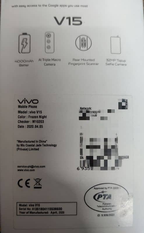 Vivo v15 8 Gb 256 Gb Pop Up selfie camera condition 10/10 Complete Box 3