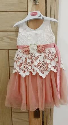 peach and pink net floral frock