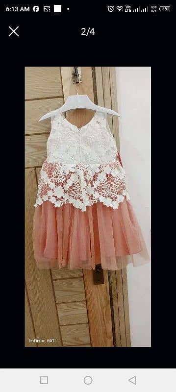 peach and pink net floral frock 1