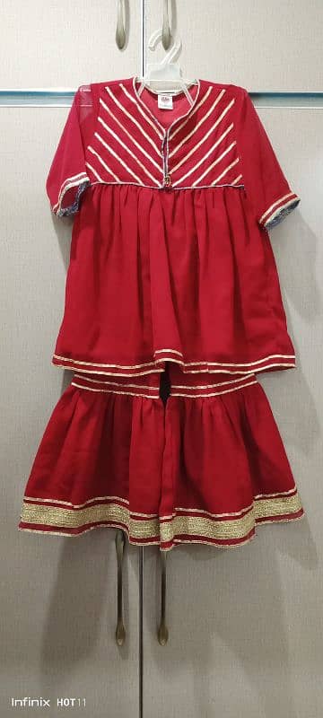 red shiffon frock n sharara 1