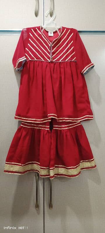 red shiffon frock n sharara 2