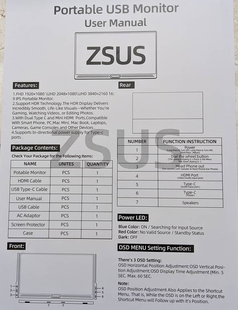 Portable Touch Screen Monitor 14” -  ZSUS 11