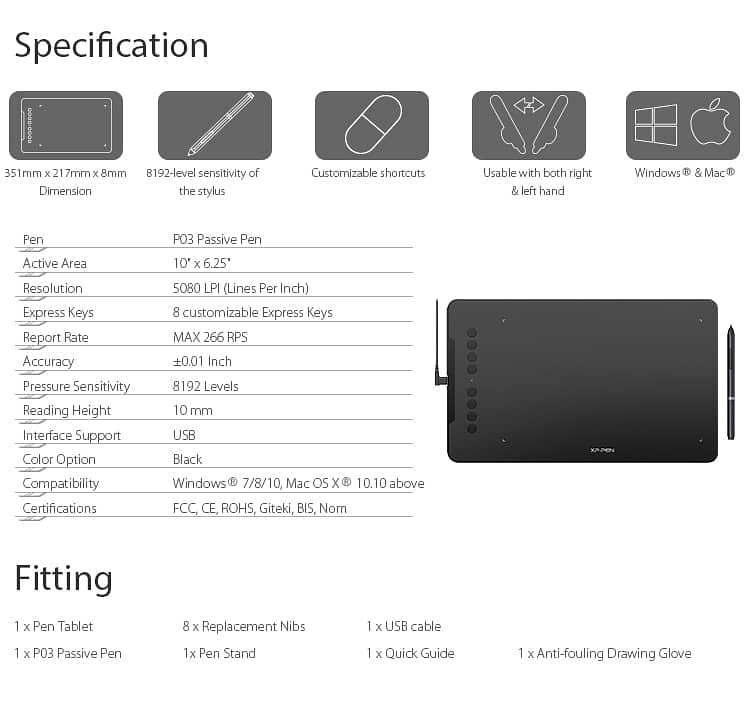 XP-Pen Deco01 Graphics Drawing Tablet/ Board with 8192 le 0