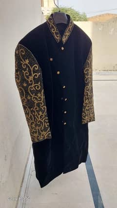 gold embroidery black sherwani