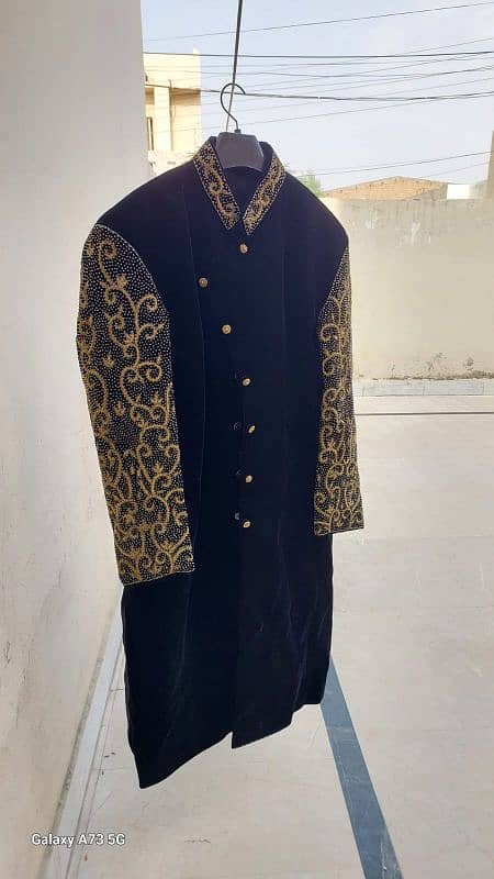 gold embroidery black sherwani 2