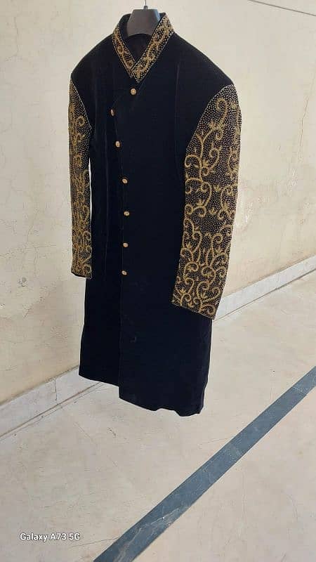 gold embroidery black sherwani 3