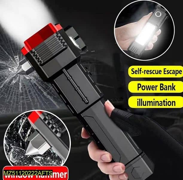 USB Charging LED Flashlight with Safety Hammer 4