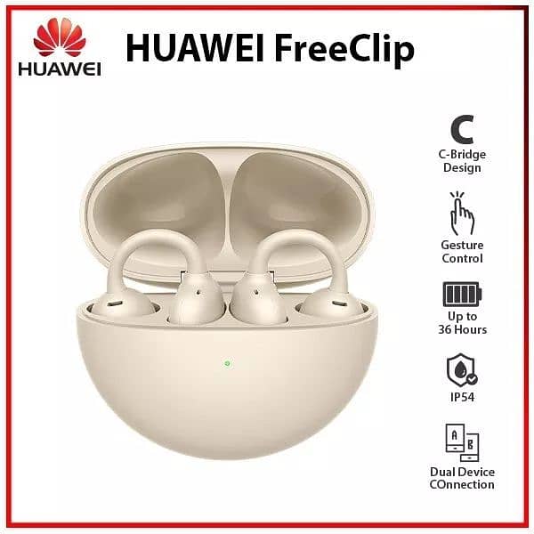 Huawei FreeClip earbuds - Beige Color - Box Pack - Sealed - Imported 7