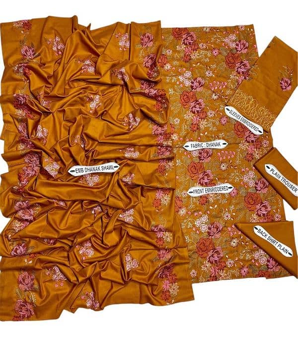 3pcs unstitched dhanak embroidery suit 5