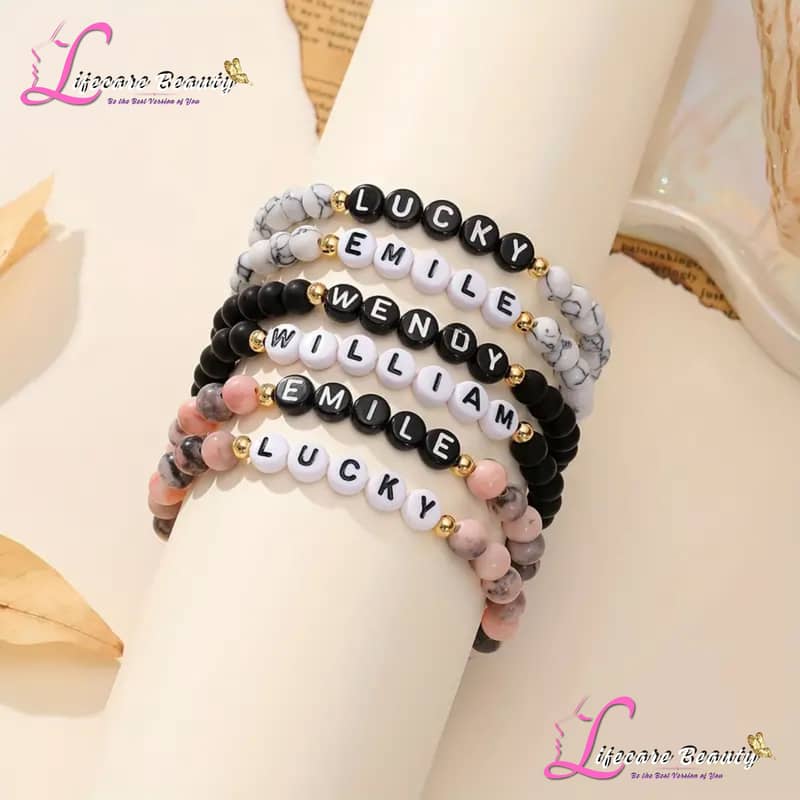 Personalized Natural Stone Bracelet - Custom Name Beads - Perfect Gift 0