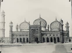 Detailed sketch of Badshahi Mosque( 39.6cm base and 29.1cm height)