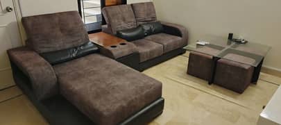 living room l shape sofa with centre table