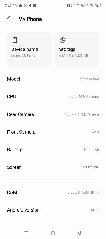 infinix note40 ok h 8+5gb256gb 4