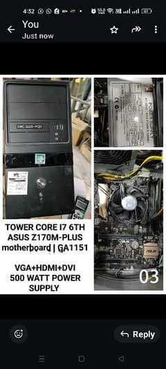 ASUS GAMING TOWER PC I7 6TH WIYH NVME OPTION