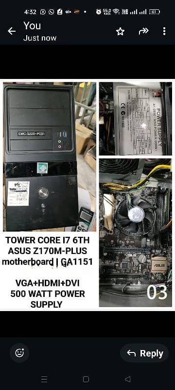 ASUS GAMING TOWER PC I7 6TH WIYH NVME OPTION 0