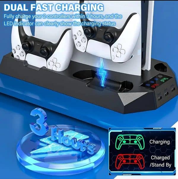 PS5 Stand And Cooling Station With Dual Controller Charging Station 4