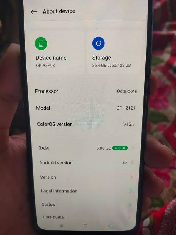 OPPO A93 8+3Gb ram-128Gb rom 9