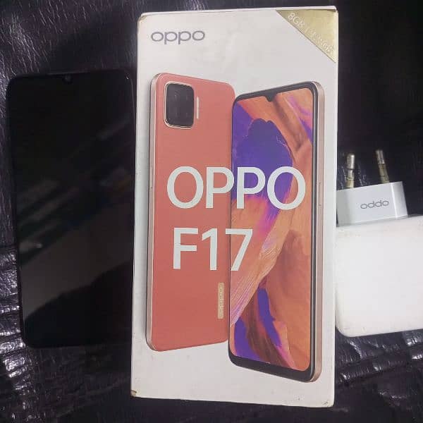 oppo F17 8/128 GB on display finger condition 10/9 with box charger 2