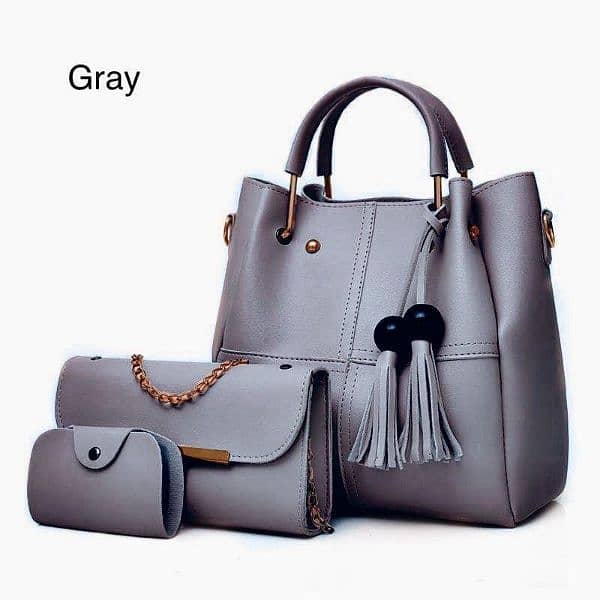 Woman's Leather plain Hand bag set 0