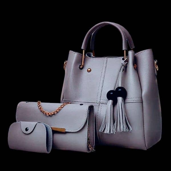 Woman's Leather plain Hand bag set 1