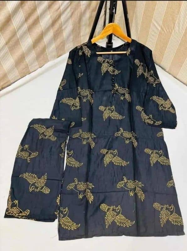 2 Pcs women's stitched Linen printed suit 2