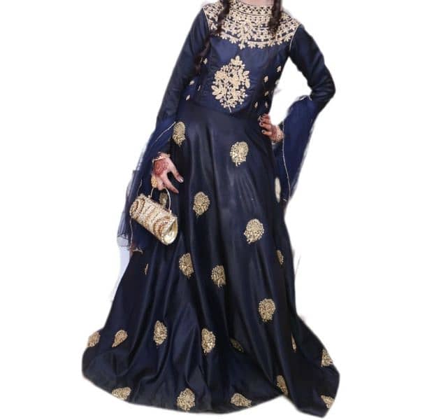 designer fully embroidered silk maxi with heavy neck work 2