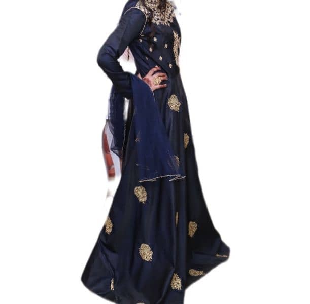 designer fully embroidered silk maxi with heavy neck work 3