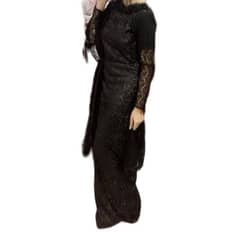 Black sequins bodycon shaped maxi dress with free net dupatta