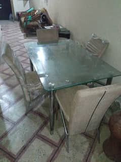 Glass Dining Table(10 mm) with four Chairs