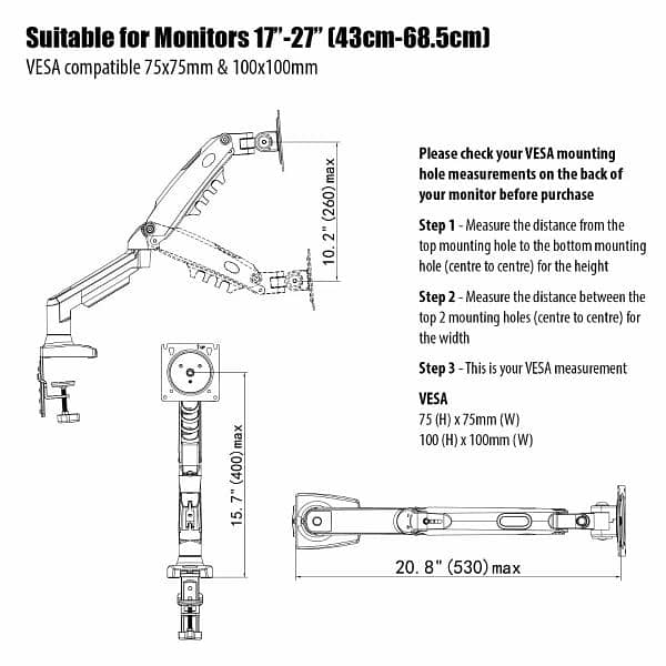 Invision MX150 PC Monitor Arm (17-27 Inch Screen) 6