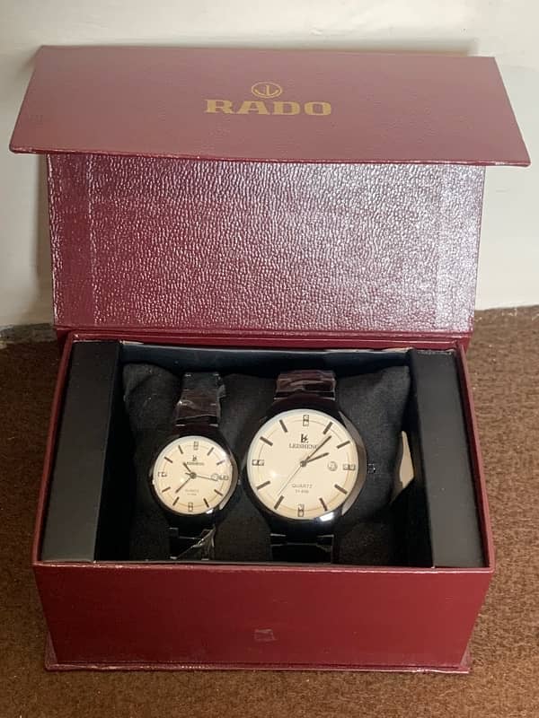 Premium Couple Watches in white or Black Colour with Rolex Box packing 0