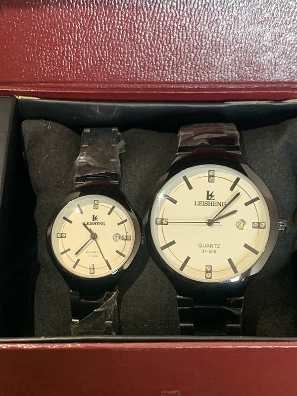 Premium Couple Watches in white or Black Colour with Rolex Box packing 1