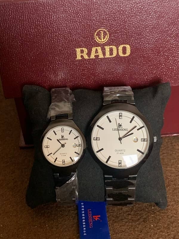 Premium Couple Watches in white or Black Colour with Rolex Box packing 2