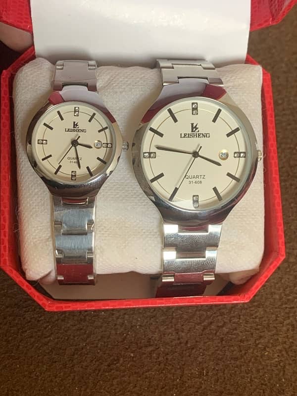 Premium Couple Watches in white or Black Colour with Rolex Box packing 5