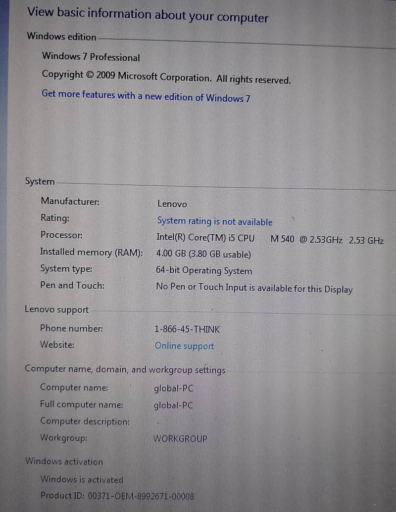 Lenovo laptop core i5 with 4 gb ram,2nd generation with increased M540 4