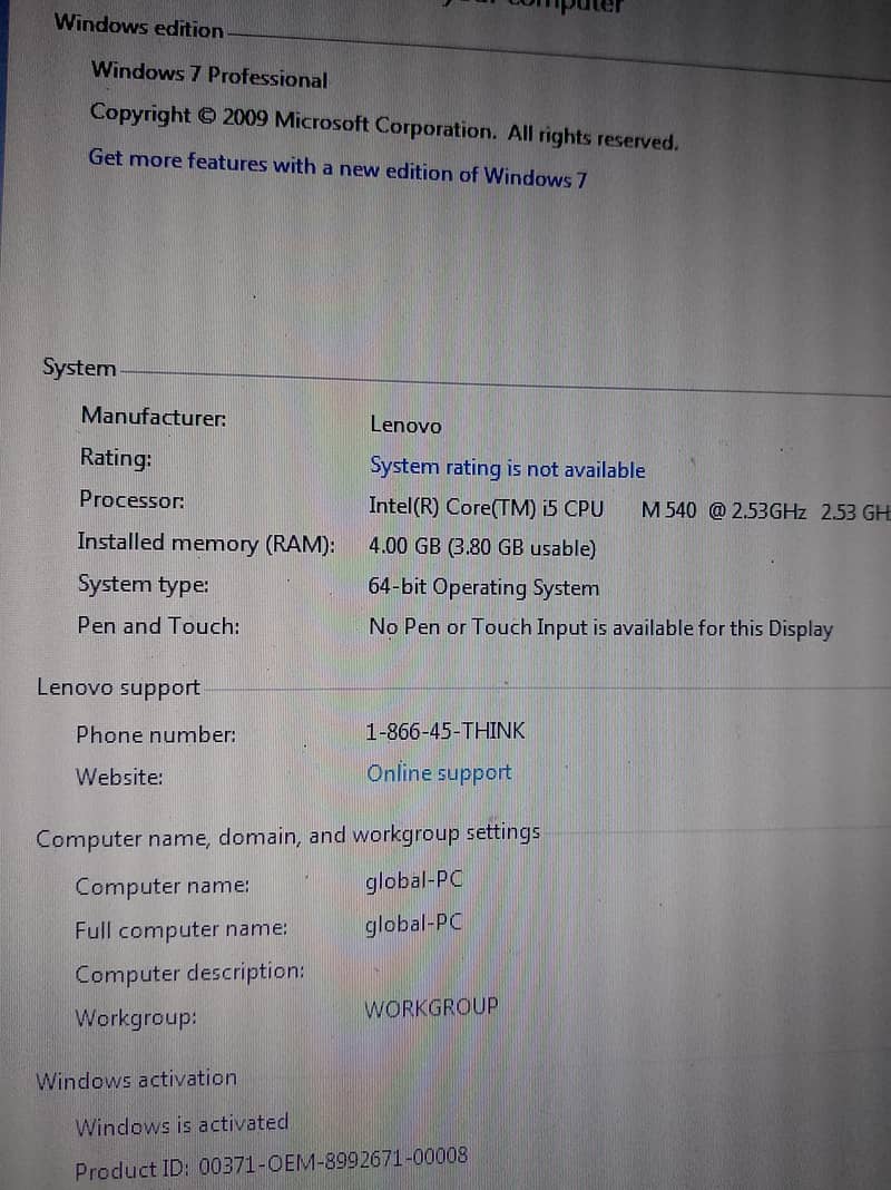 Lenovo laptop core i5 with 4 gb ram,2nd generation with increased M540 6