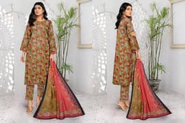 3 pcs women's unstitched karandi printed suit