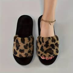 Leopard Print Plush Slippers For Women, Cozy & Warm Open Toe Soft