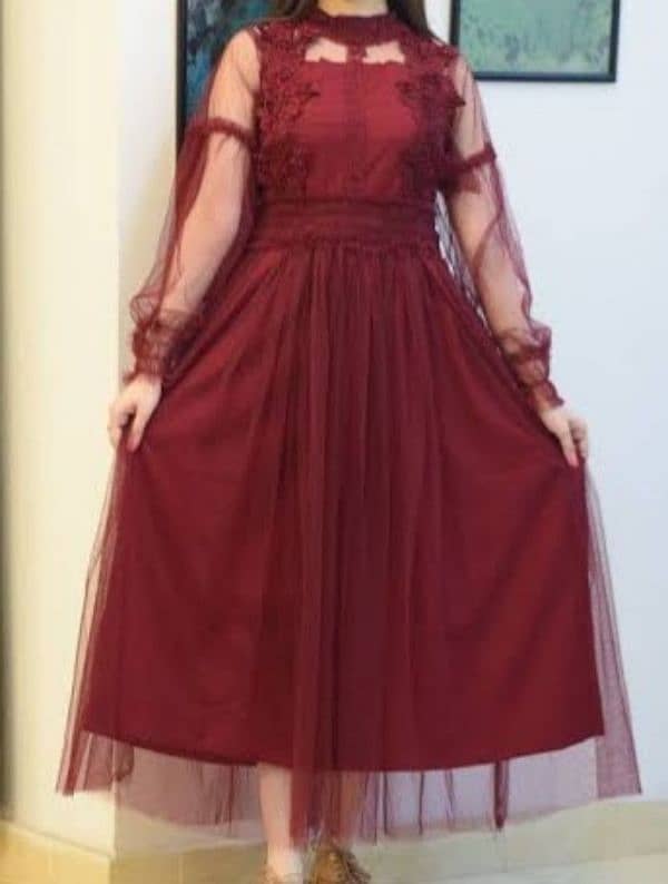 Red Maroon Net frock Ready to wear 0