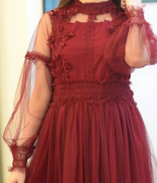 Red Maroon Net frock Ready to wear 1