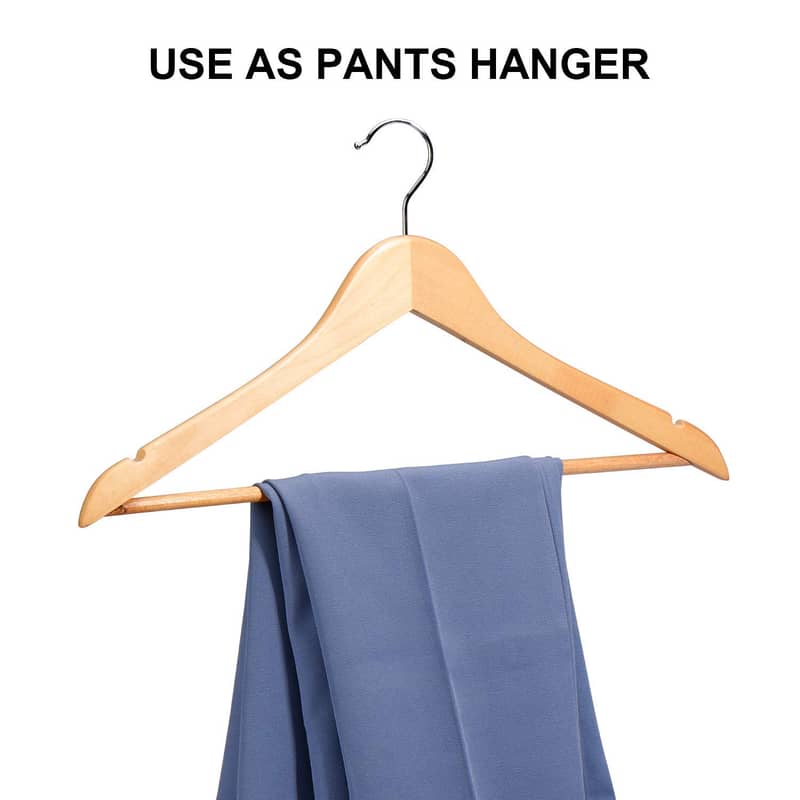 Wooden Cloth Hangers Non Slip Pants Bar Coat Hanger 360° Swivel Hook 3